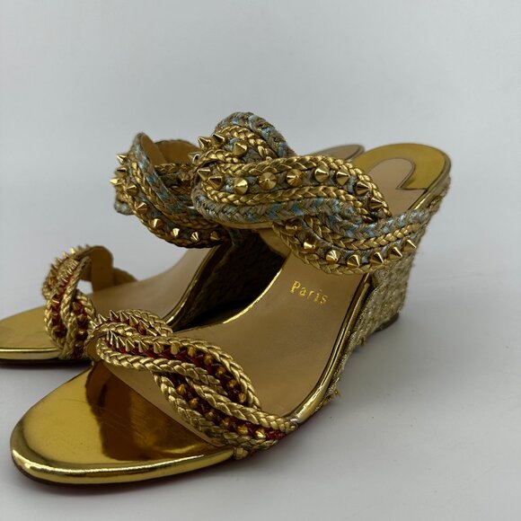Louboutin Normandie Gold Multicolored Wedges - Size 39 - Picture 4 of 8